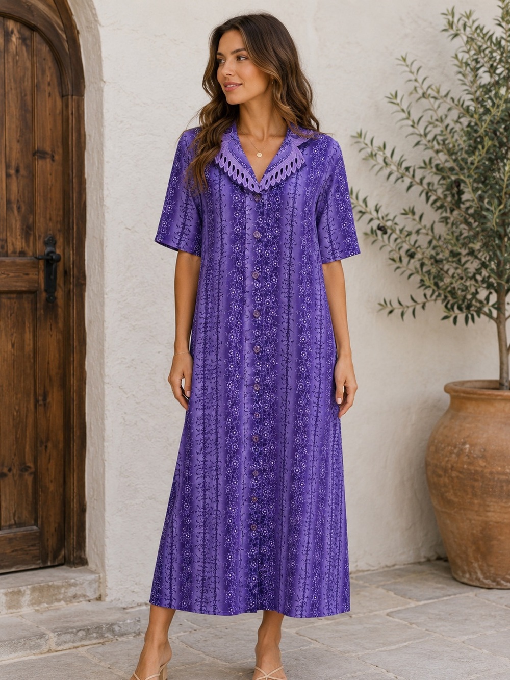 Vintage Purple Button-Up Dress